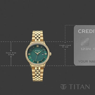 Titan Fashion Green Dial Rose Gold Stainless Steel Analog with Date Watch for Women