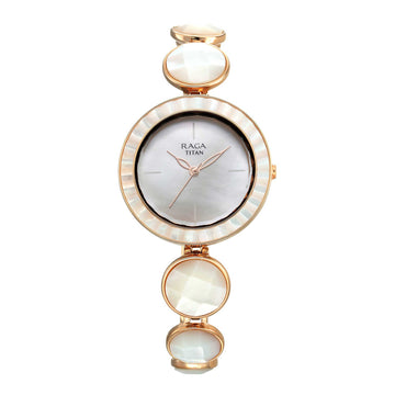 Titan Raga Power Pearls Quartz Alog Mother Of Pearl Dial Metal Strap Watch for Women
