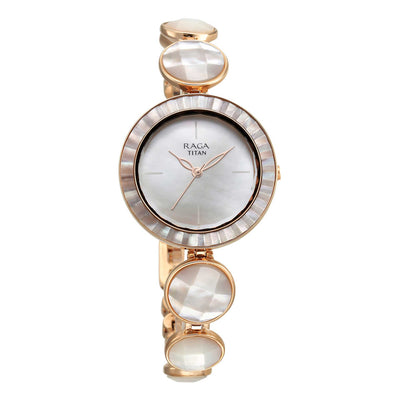 Titan Raga Power Pearls Quartz Alog Mother Of Pearl Dial Metal Strap Watch for Women
