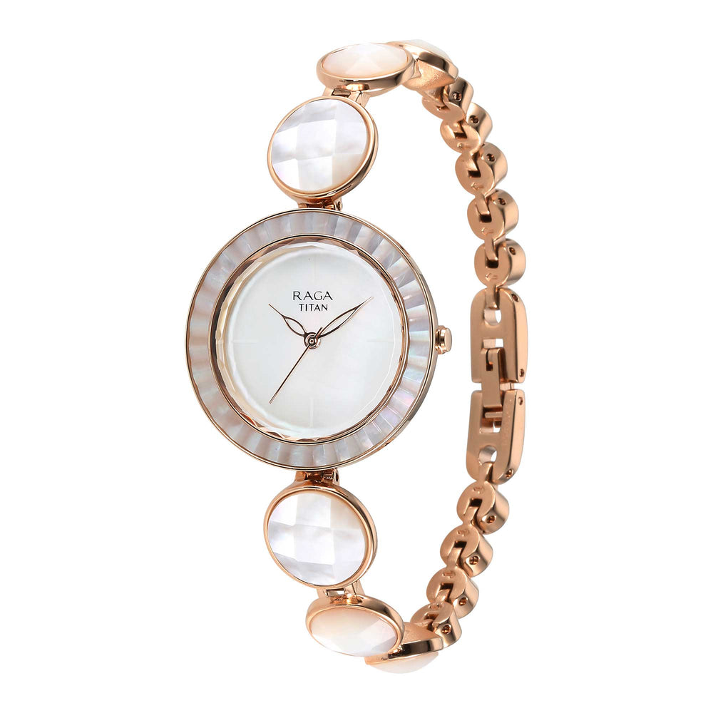 Titan Raga Power Pearls Quartz Alog Mother Of Pearl Dial Metal Strap Watch for Women