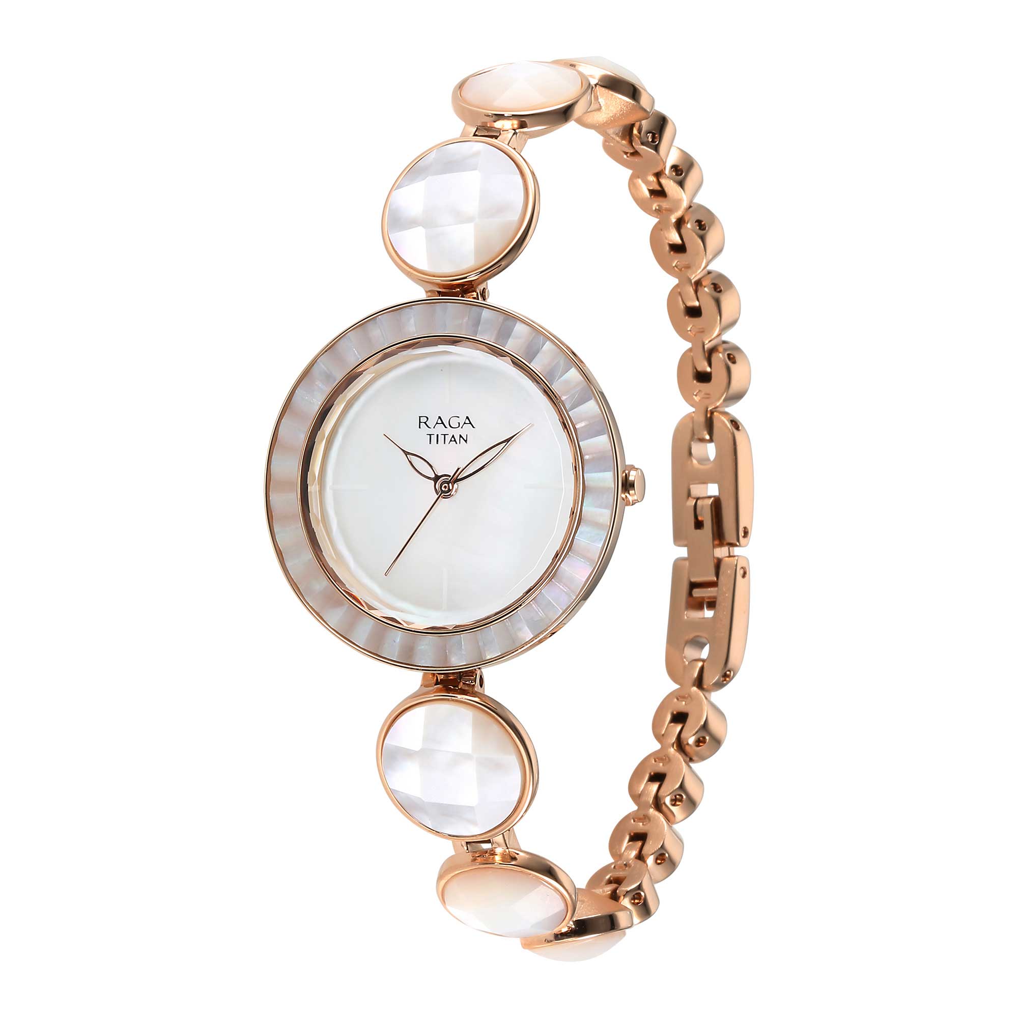 Titan Raga Power Pearls Mother of Pearl Dial Metal Strap Analog Watch for Women