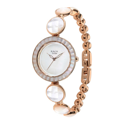Titan Raga Power Pearls Quartz Alog Mother Of Pearl Dial Metal Strap Watch for Women