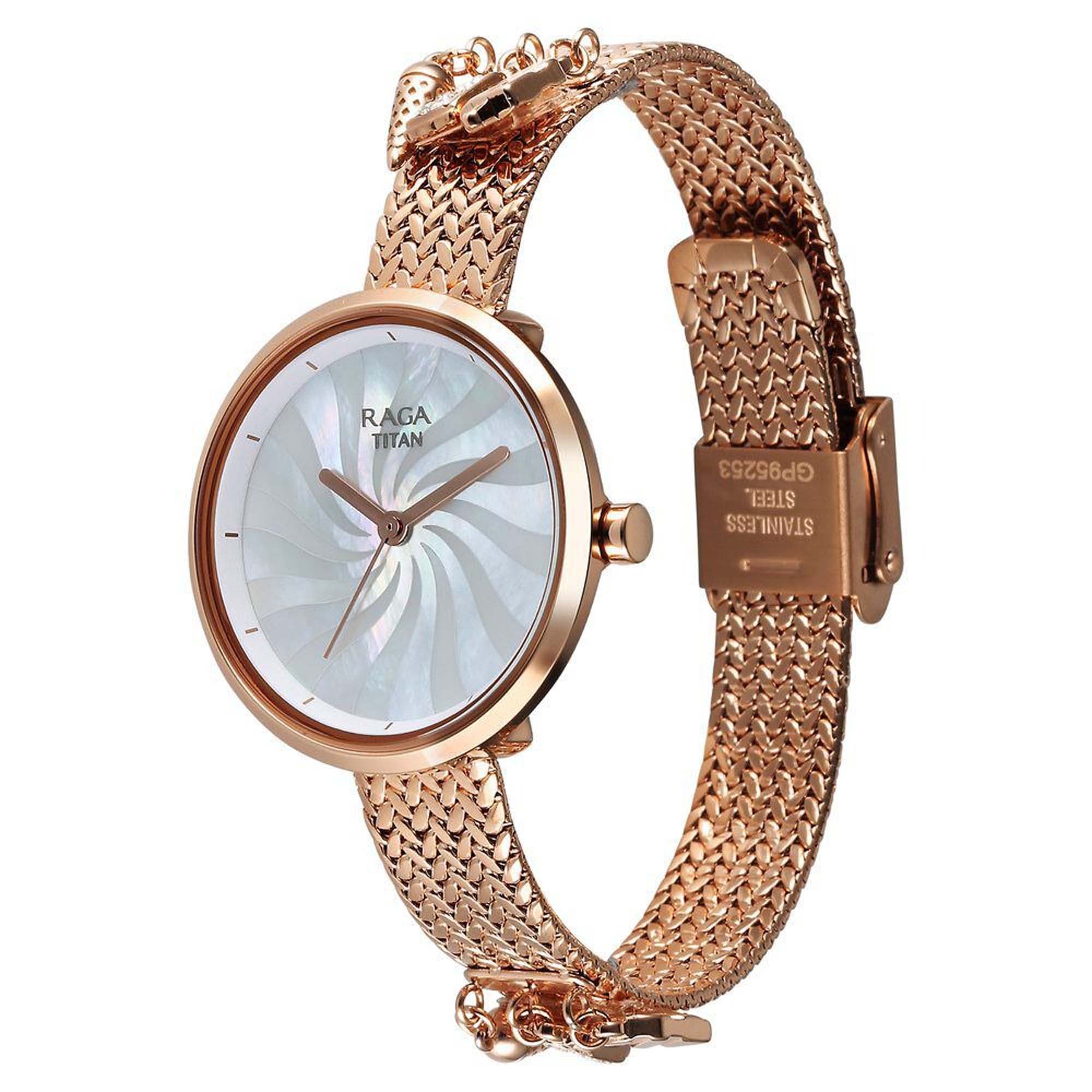 Titan Raga Memoirs Mother Of Pearl Dial With Rose Gold Metal Strap Watch For Women