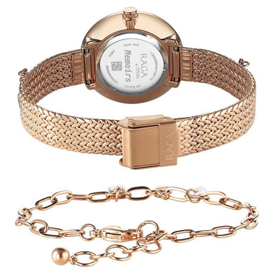 Titan Raga Memoirs Mother Of Pearl Dial With Rose Gold Metal Strap Watch For Women