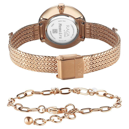 Titan Raga Memoirs Mother Of Pearl Dial With Rose Gold Metal Strap Watch For Women