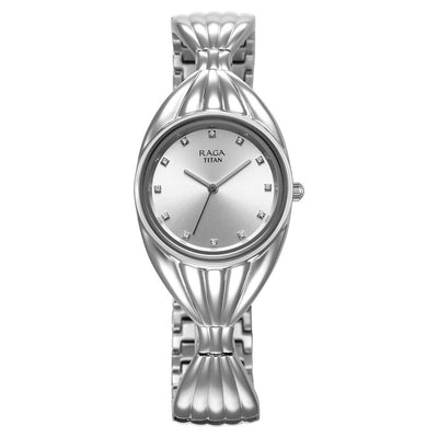 Titan Raga Memoirs Quartz Analog Silver Dial With Silver Metal Strap Watch For Women