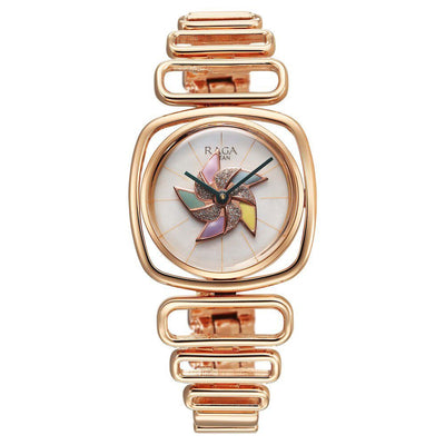 Titan Raga Memoirs Mother of Pearl Dial Rose Gold Metal Strap Analog Watch for Women