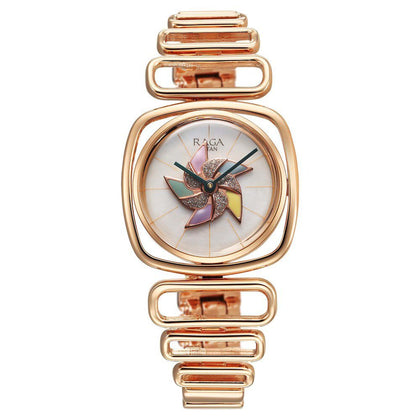 Titan Raga Memoirs Pinwheel Quartz Analog Mother of Pearl Dial With Rose Gold Color Metal Strap Watch For Women