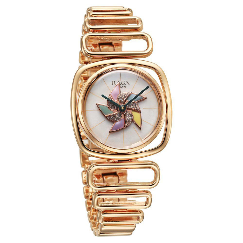 Titan Raga Memoirs Mother of Pearl Dial Rose Gold Metal Strap Analog Watch for Women