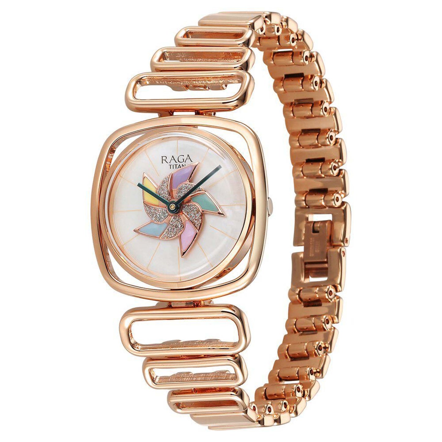 Titan Raga Memoirs Pinwheel Quartz Analog Mother of Pearl Dial With Rose Gold Color Metal Strap Watch For Women