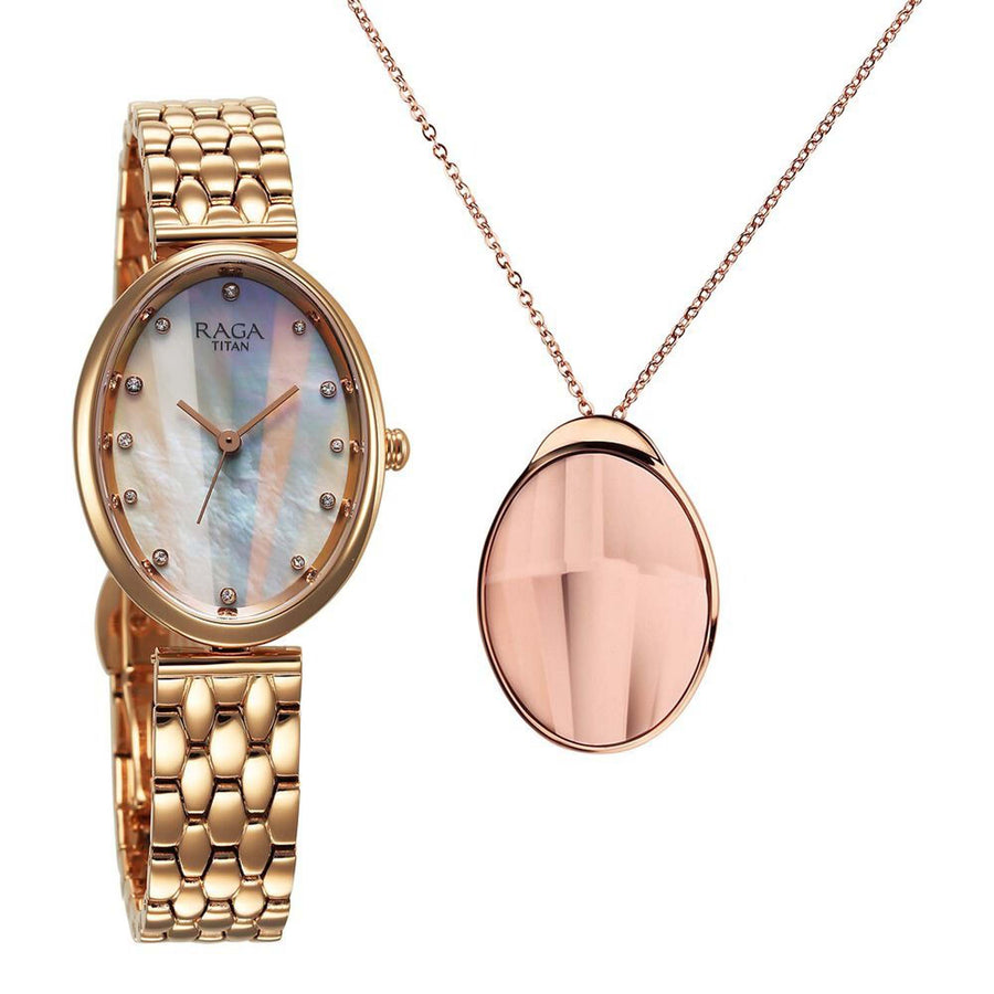 Titan Raga Memoirs Quartz Analog Rose Gold Metal Strap Watch For Women
