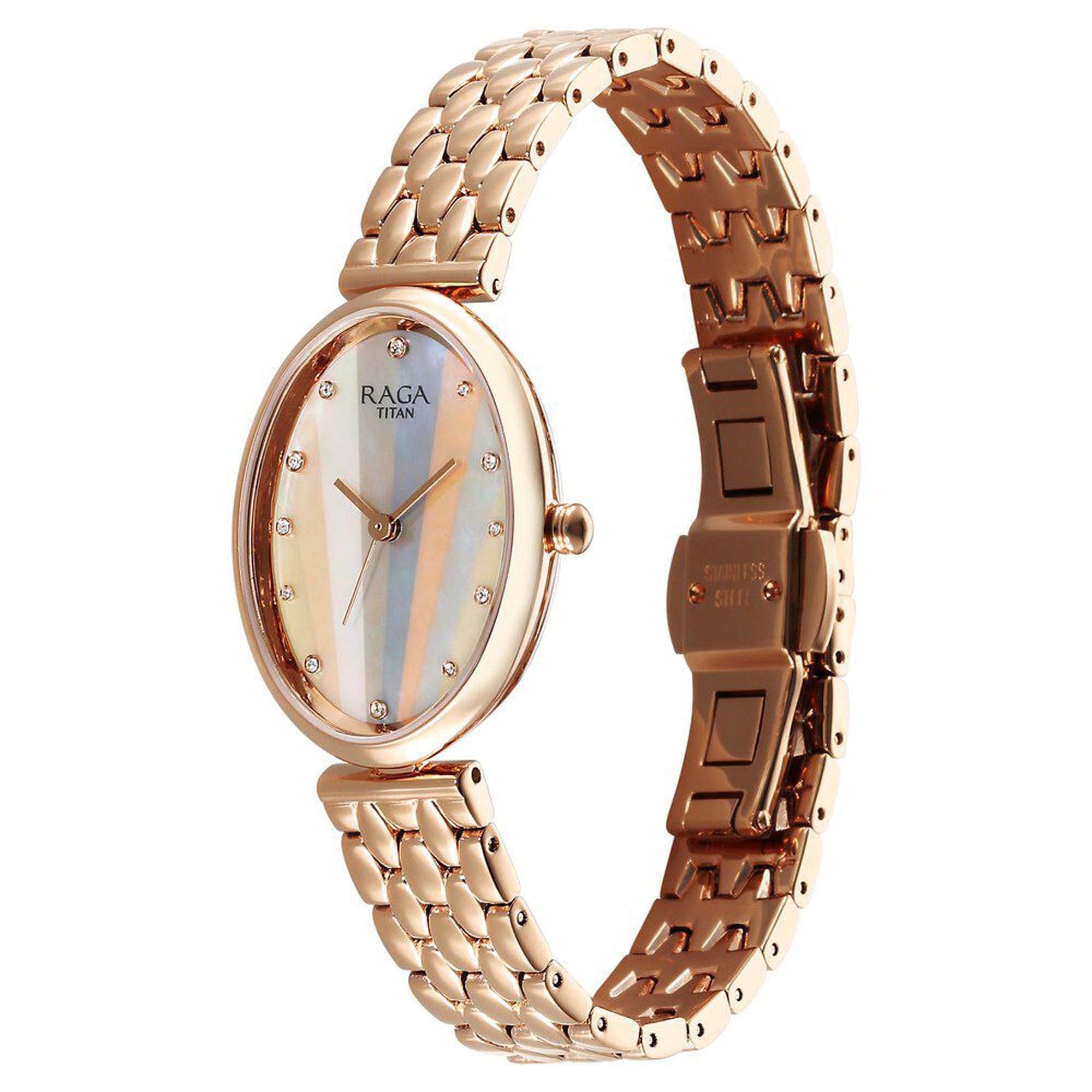 Titan Raga Memoirs Quartz Analog Rose Gold Metal Strap Watch For Women