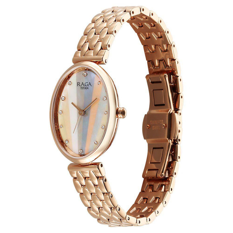 Titan Raga Memoirs Quartz Analog Rose Gold Metal Strap Watch For Women