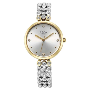 Titan Raga Showstopper Quartz Analog Silver Dial Metal Strap Watch for Women