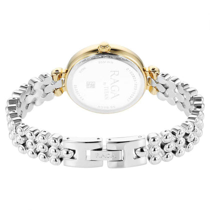 gold and silver women's watch
