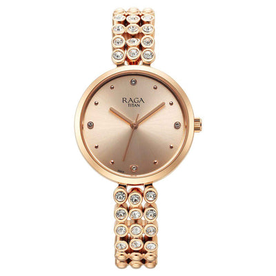 Titan Raga Showstopper Quartz Analog Rose Gold Dial Metal Strap Watch for Women