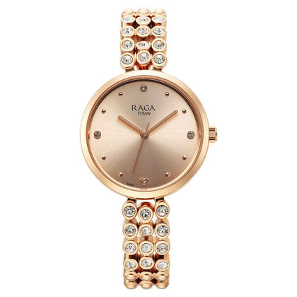 Titan Raga Showstopper Quartz Analog Rose Gold Dial Metal Strap Watch for Women
