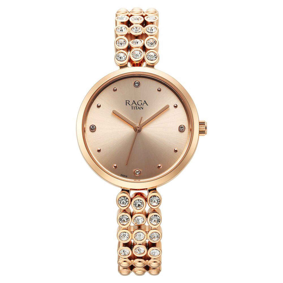 Titan Raga Showstopper Quartz Analog Rose Gold Dial Metal Strap Watch for Women