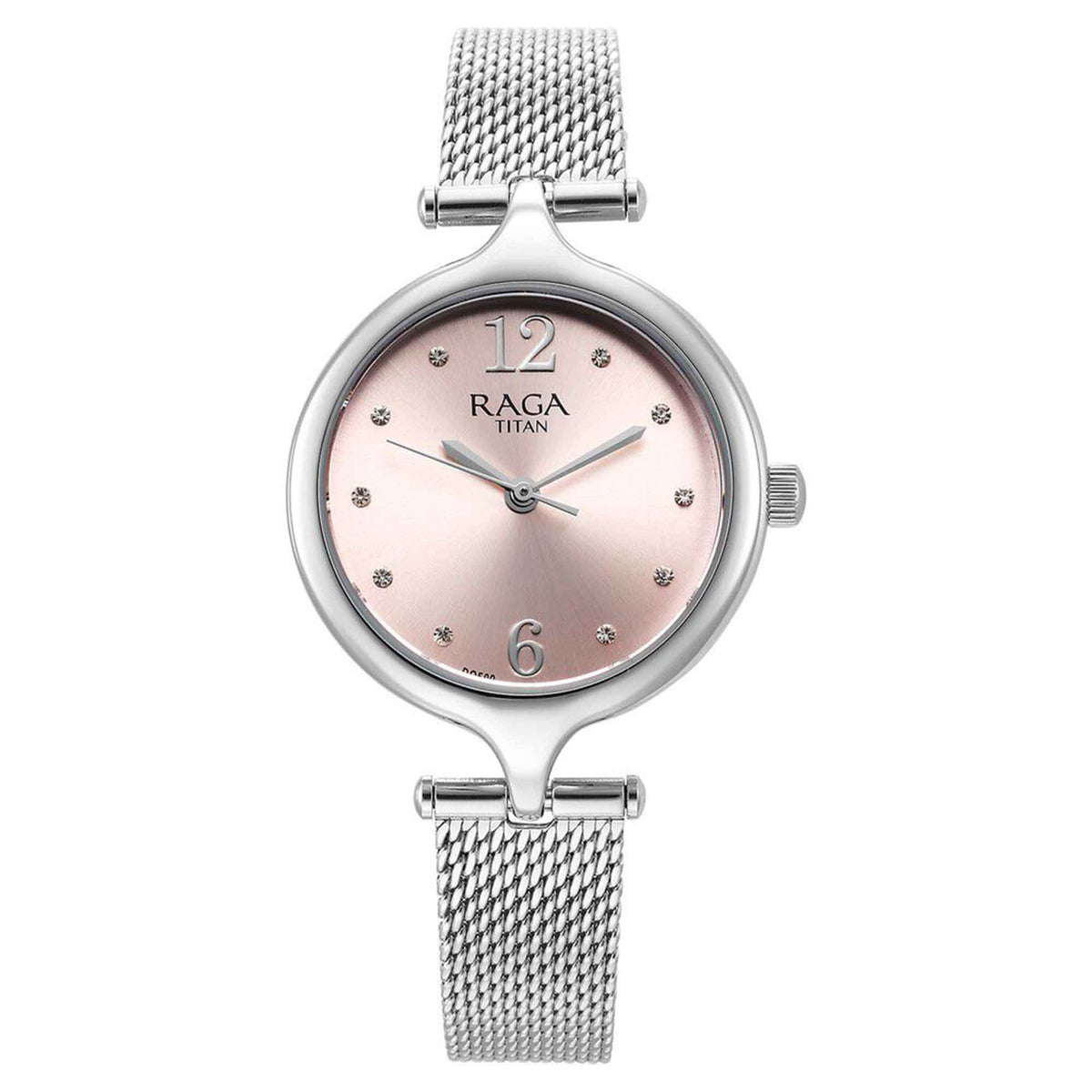 Titan Raga Showstopper Pink Dial Silver Metal Strap Analog Watch for Women