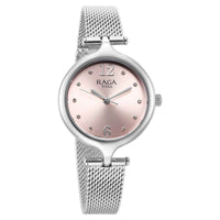 Titan Raga Showstopper Pink Dial Silver Metal Strap Analog Watch for Women