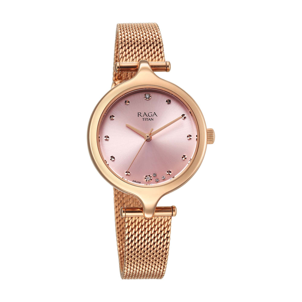 Titan Raga Showstopper Quartz Analog Rose Gold Dial Metal Strap Watch For Women