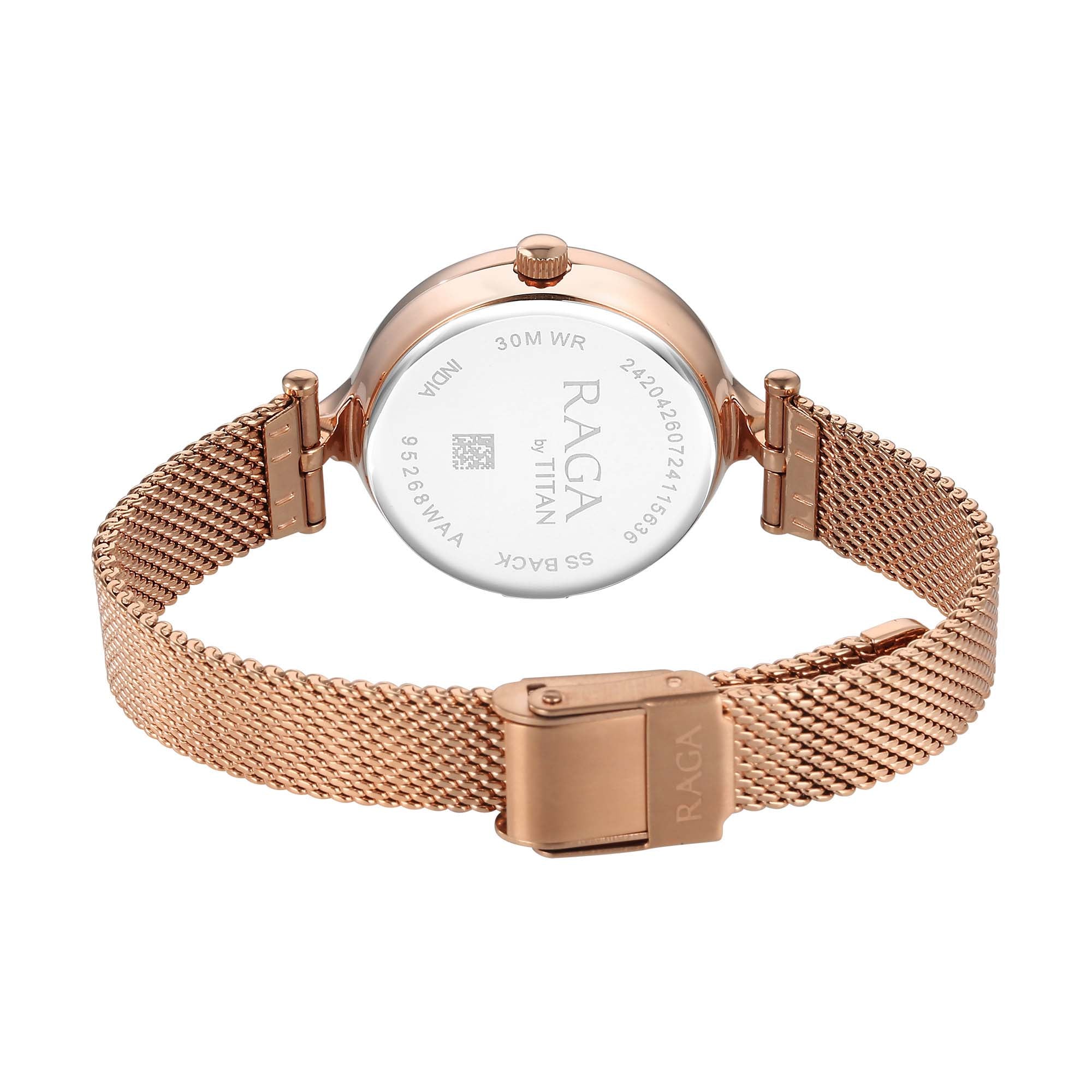 Titan Raga Showstopper Quartz Analog Rose Gold Dial Metal Strap Watch For Women