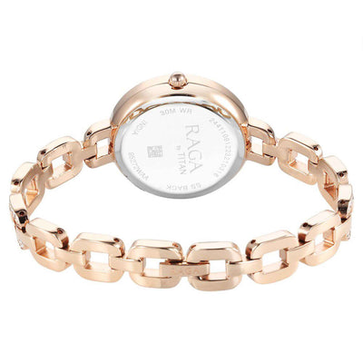 Titan Raga Showstopper Quartz Analog Mother Of Pearl Dial Rose Gold Metal Strap Watch For Women