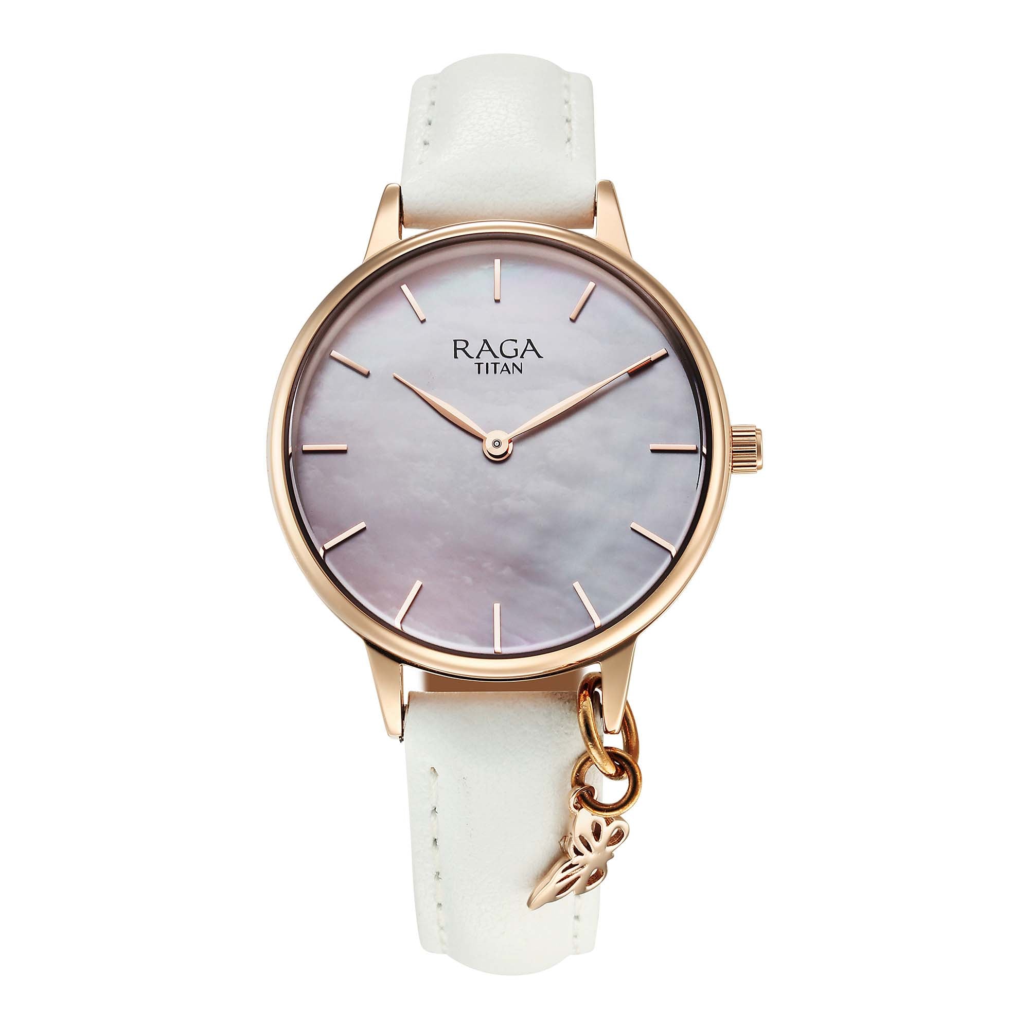 Titan Raga Showstopper Mother of Pearl Dial Leather Strap Analog Watch for Women