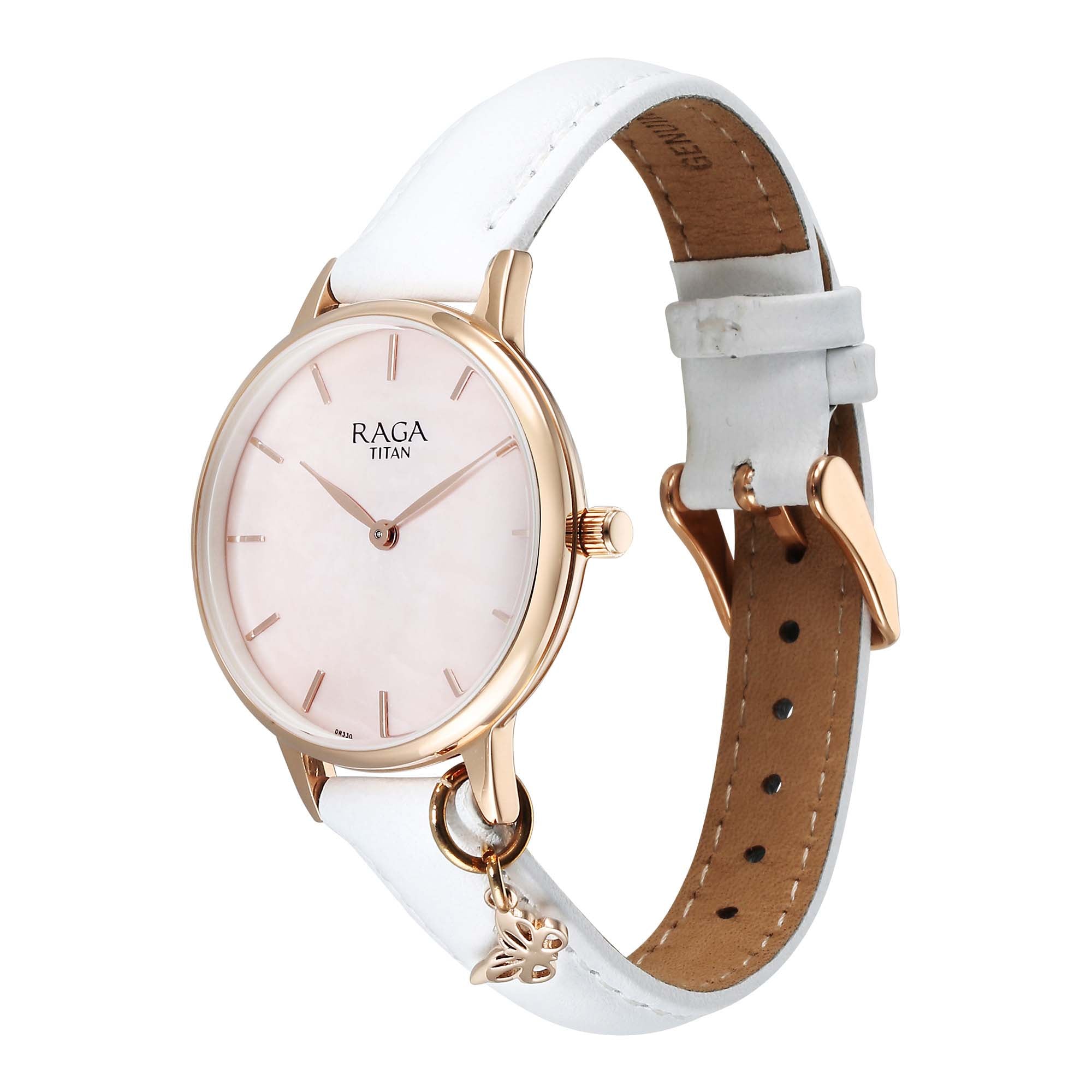Titan Raga Showstopper Mother of Pearl Dial Leather Strap Analog Watch for Women