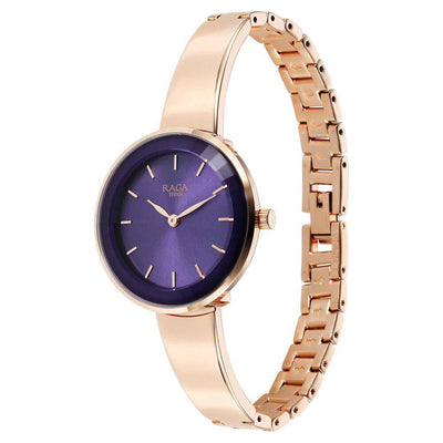 Titan Raga Showstopper Purple Dial Rose Gold Metal Strap Analog Watch for Women