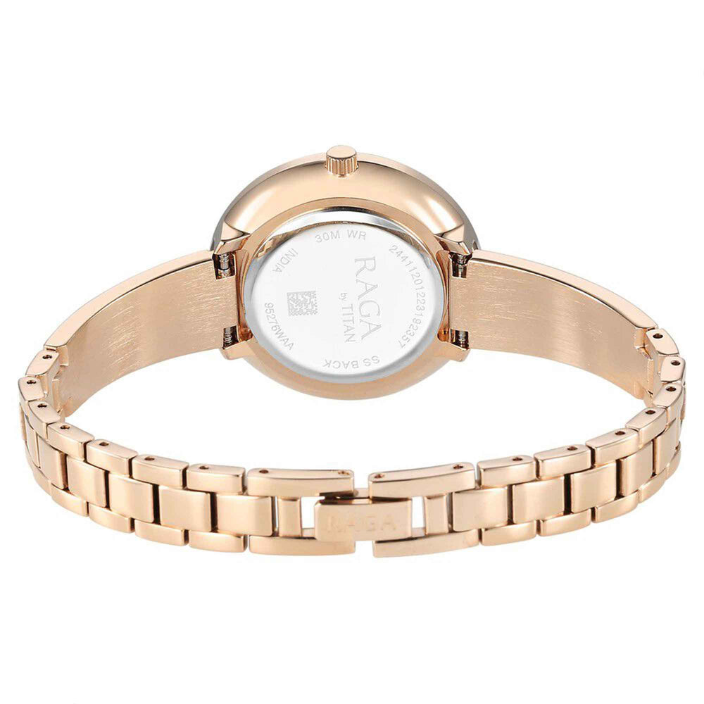 Titan Raga Showstopper Purple Dial Rose Gold Metal Strap Analog Watch for Women