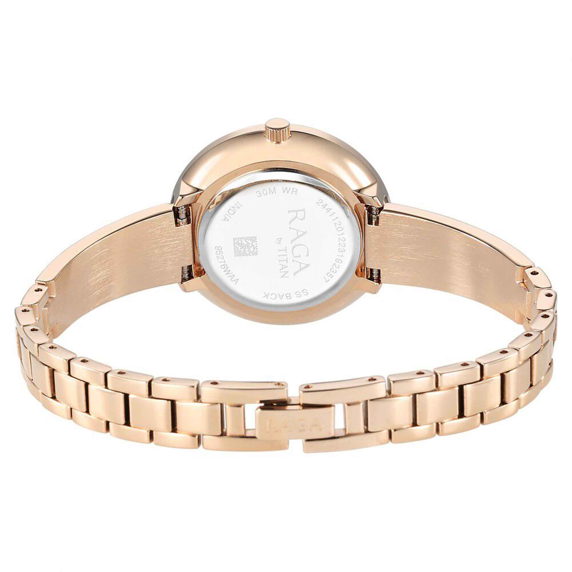 Titan Raga Showstopper Purple Dial Rose Gold Metal Strap Analog Watch for Women