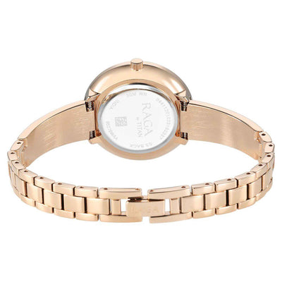 Titan Raga Showstopper Purple Dial Rose Gold Metal Strap Analog Watch for Women