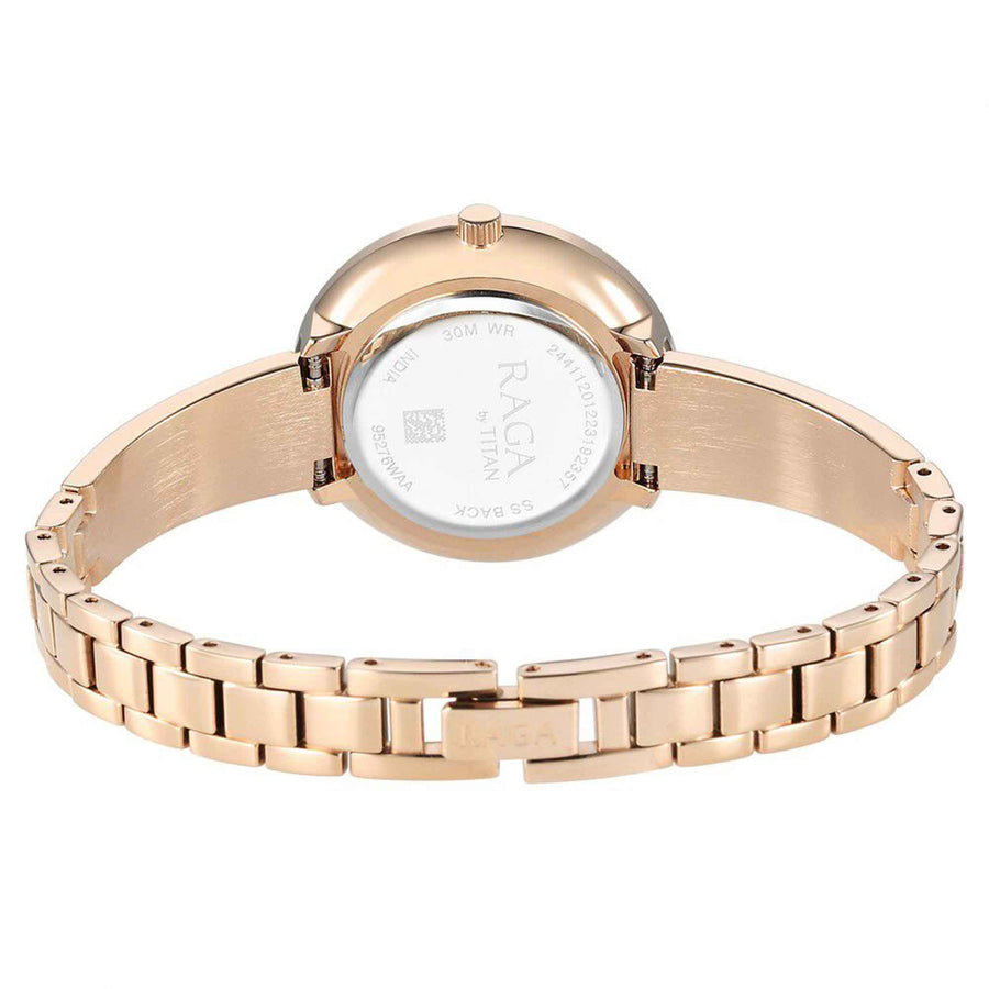 Titan Raga Showstopper Purple Dial Rose Gold Metal Strap Analog Watch for Women