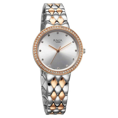 Titan Raga Showstopper Quartz Alog Silver Dial Metal Strap Watch for Women