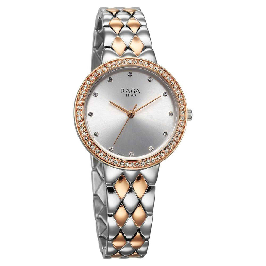 Titan Raga Showstopper Quartz Alog Silver Dial Metal Strap Watch for Women