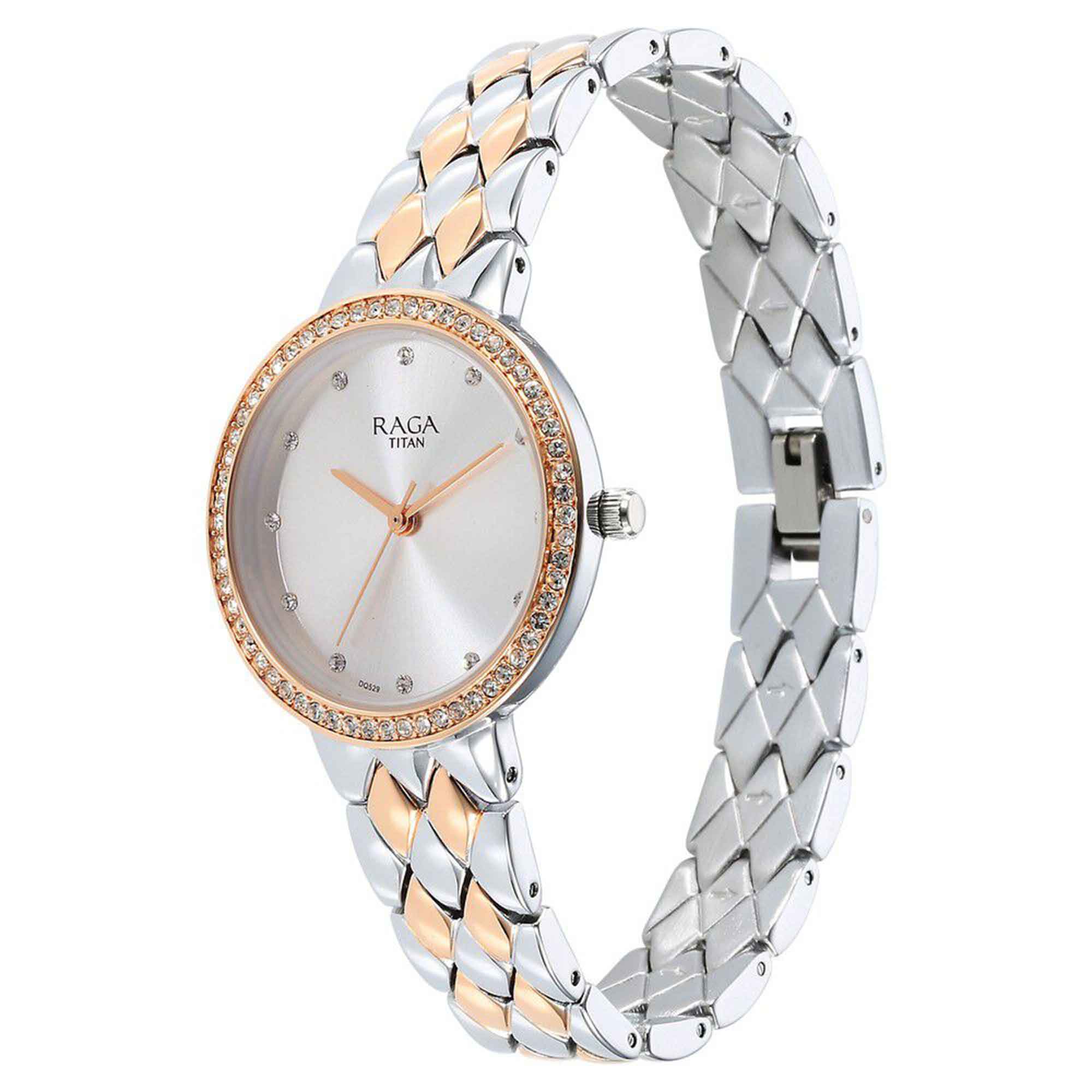 Titan Raga Showstopper Silver Dial Two Toned Metal Strap Analog Watch for Women