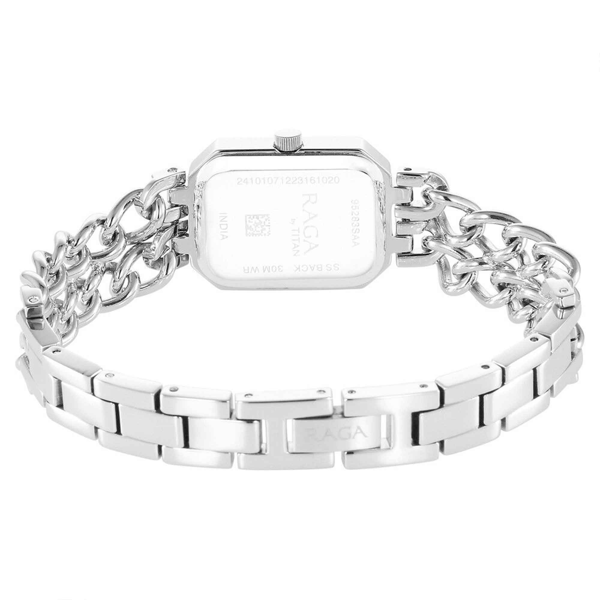 Titan Raga Showstopper Silver Rectangular Dial Metal Strap Analog Watch for Women