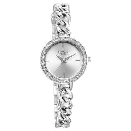 Titan Raga Showstopper Quartz Analog Silver Dial Metal Strap Watch for Women