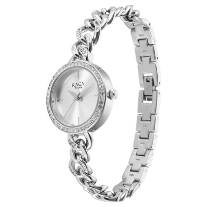 Titan Raga Showstopper Quartz Analog Silver Dial Metal Strap Watch for Women
