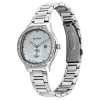 Titan Fashion Mother Of Pearl Dial Silver Stainless Steel Strap Analog with Date Watch For Women