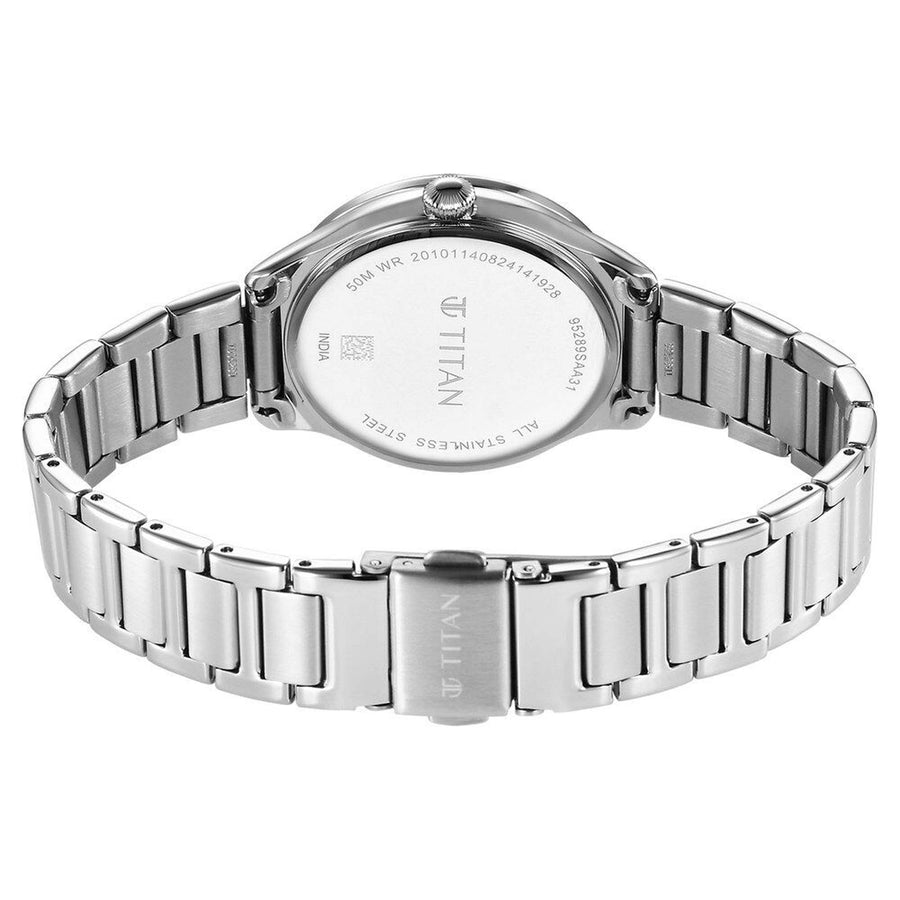 Titan Fashion Mother Of Pearl Dial Silver Stainless Steel Strap Analog with Date Watch For Women