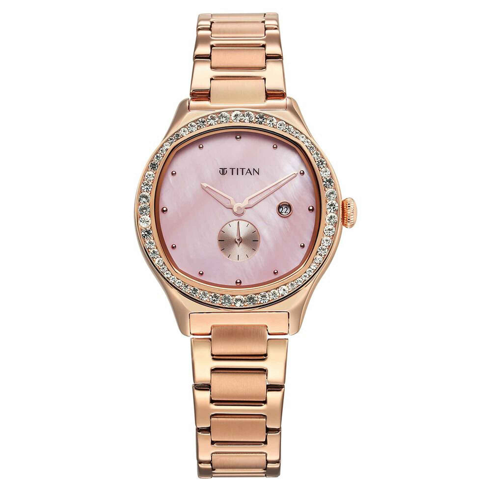 Titan Glamour Quartz Analog with Date Mother Of Pearl Dial Stainless Steel Strap Watch For Women