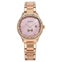 Titan Glamour Quartz Analog with Date Mother Of Pearl Dial Stainless Steel Strap Watch For Women