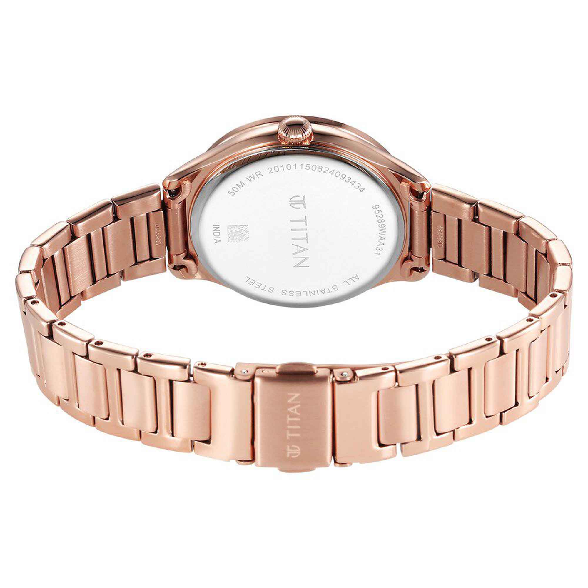 Titan Fashion Pink Mother of Pearl Dial Rose Gold Stainless Steel Strap Analog with Date Watch for Women