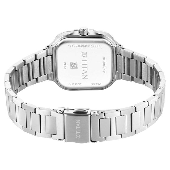 Titan Slim Square Quartz Analog with Date Blue Dial With Silver Color Stainless Steel Strap Watch For Women