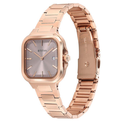 Titan Slim Square Quartz Analog with Date Lavender Dial With Rose Gold Color Stainless Steel Strap Watch For Women