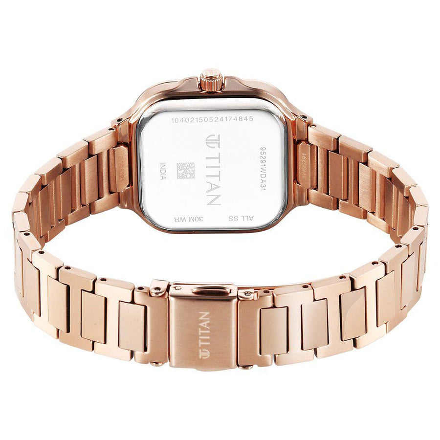 Titan Slim Square Quartz Analog with Date Lavender Dial With Rose Gold Color Stainless Steel Strap Watch For Women