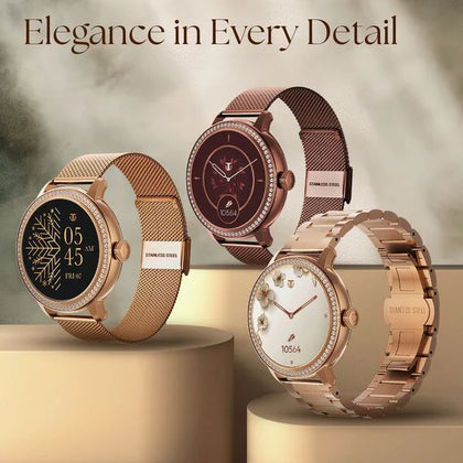 Titan Valerie Premium Smartwatch with All 316L SS construction, Skin Temp. Sensor, Women's Health, SingleSync BT Calling