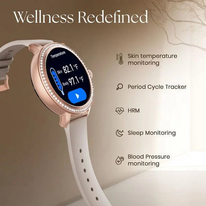 Titan Valerie Premium Smartwatch with All 316L SS construction, Skin Temp. Sensor, Women's Health, SingleSync BT Calling